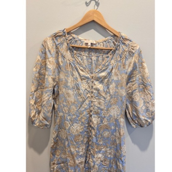 Rebecca Taylor Dress Womens 6 Floral Button Front Midi Puff Sleeve Boho‎ Chic - Picture 7 of 10